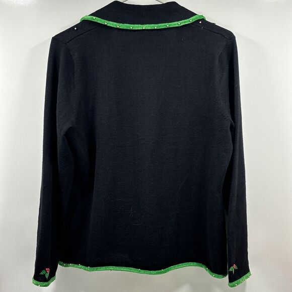 Vintage Jack B Quick Christmas Dog Cardigan Sweater Small Ramie Embroidered Bead - Picture 8 of 8